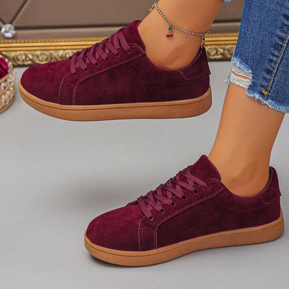 Burgundy Sporty Women's Casual Flat Sneakers